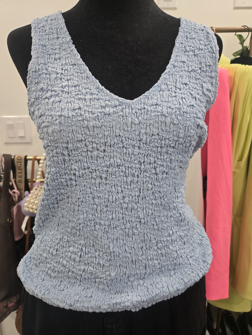 a new day Light Blue Smocked V-Neck Tank Top